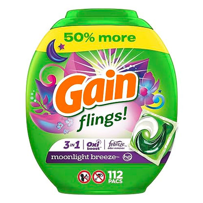 Gain Laundry Detergent Pacs, Moonlight Breeze, 112 ct