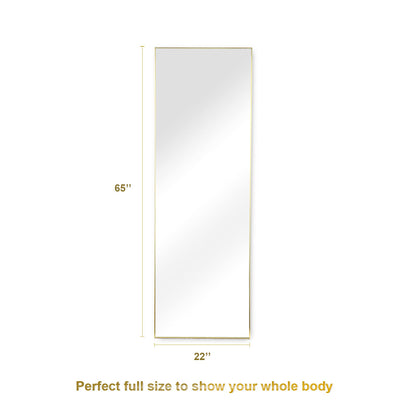 YSSOA Full Length Mirror, Floor Mirror with Stand,Wall-Mounted Dressing Mirror, Bedroom Mirror with Aluminium Frame 65"x22", Gold