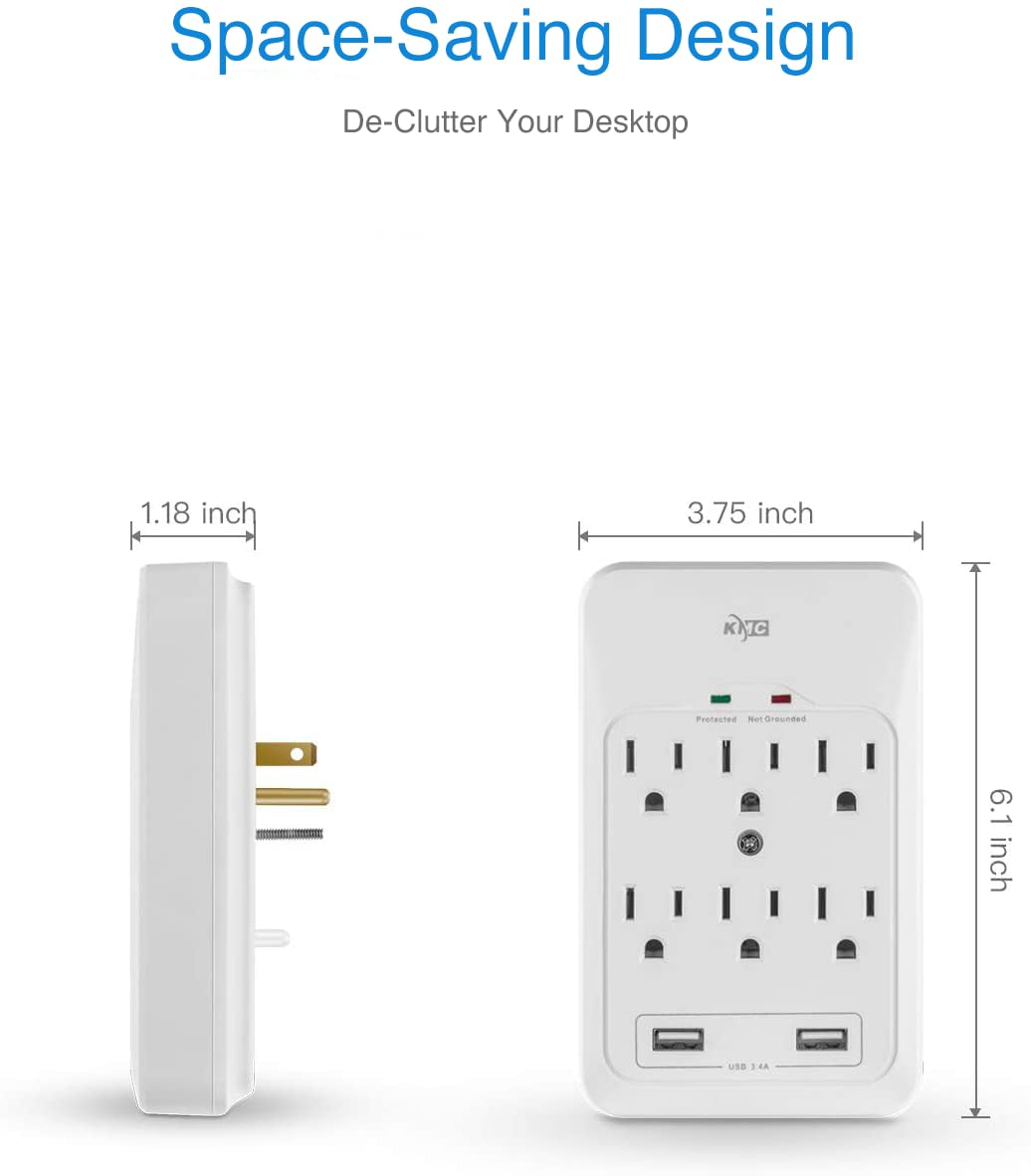 KMC 6-Outlet Surge Protector with USB Ports