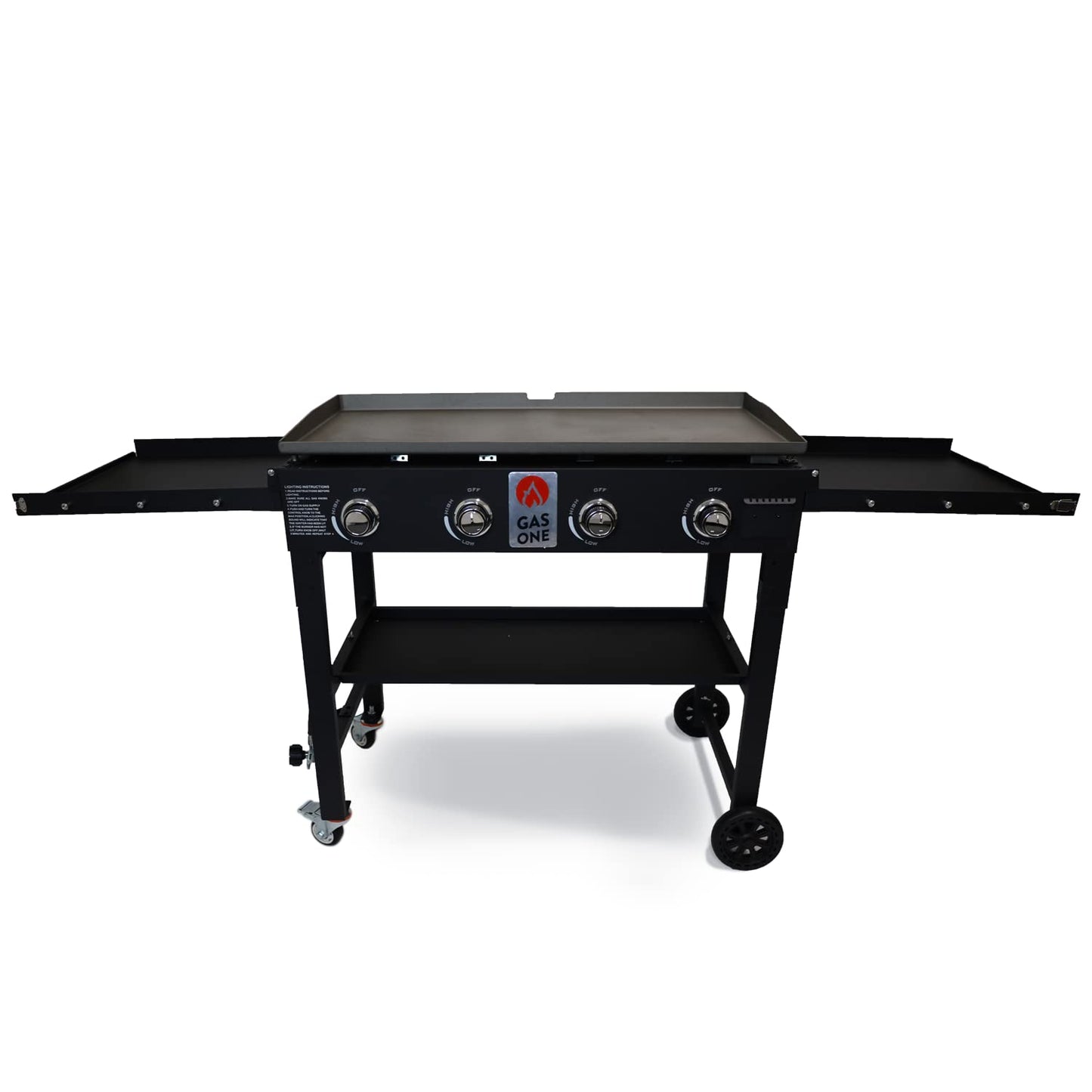 Gas One Propane Burner Grill–36-Inch Flat Top Grill Griddle Cooking Station–Foldable 4 Burner Propane Grill with Pre-Seasoned Griddle–Professional Burners for Outdoor Cooking with Side Shelves, Black