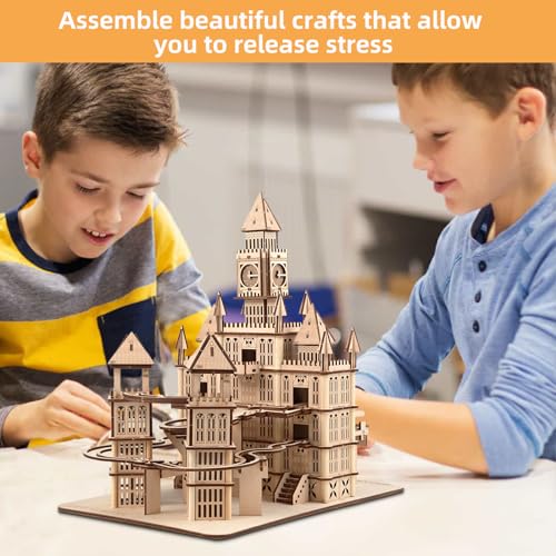 3D Wooden Puzzles Adults Teens, Castle Wooden Puzzle Building Kit LED Lights Music Box Rolling Beads Brain Teaser Puzzles, Retro Castle Puzzles Crafts Mechanical Model for Age 14+Teens…