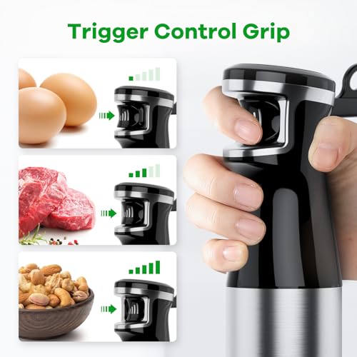 Immersion Blender Handheld Hand Blender 1100W, Trigger Variable Speed 5 in 1 Stick Blender, Emulsion Blender with Chopper, Whisk and Frother for Soup, Baby Food and Smoothies