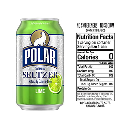 Polar Seltzer Water Lime, 12 fl oz cans, 18 pack
