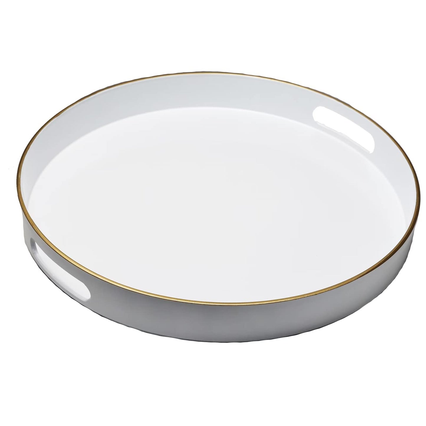 Spsyrine Round White Decorative Tray, 13" Plastic Serving Table Tray with Handles for Breakfast, Round Modern Ottoman Tray for Coffee Table, Bathroom, Kitchen, Living Room