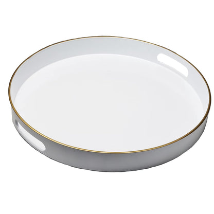 Spsyrine Round White Decorative Tray, 13" Plastic Serving Table Tray with Handles for Breakfast, Round Modern Ottoman Tray for Coffee Table, Bathroom, Kitchen, Living Room