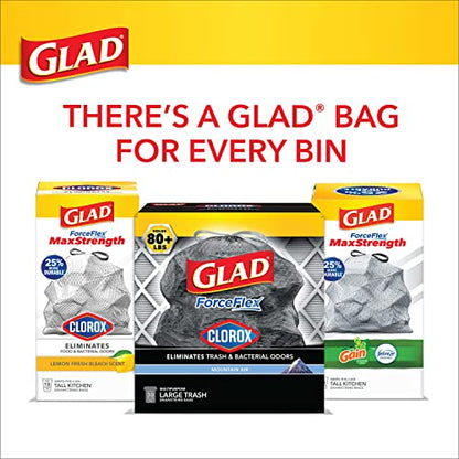 Glad Trash Bags, Large Drawstring Garbage Bags ForceFlex with Clorox, 30 Gallon Black Trash Bags, Mountain Air 50 Count (Package May Vary)