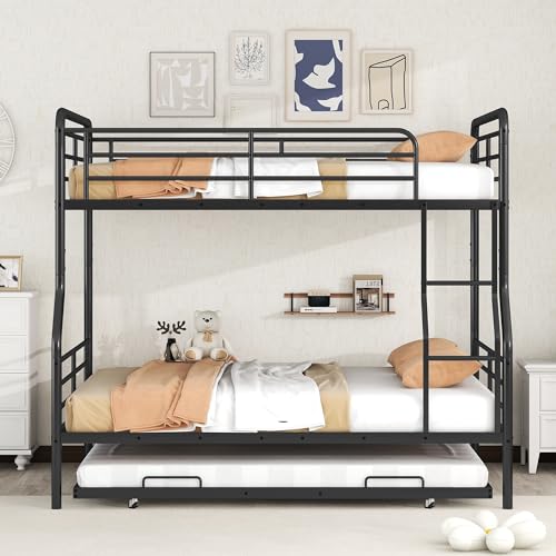 Full XL Over Queen Metal Bunk Bed with Trundle