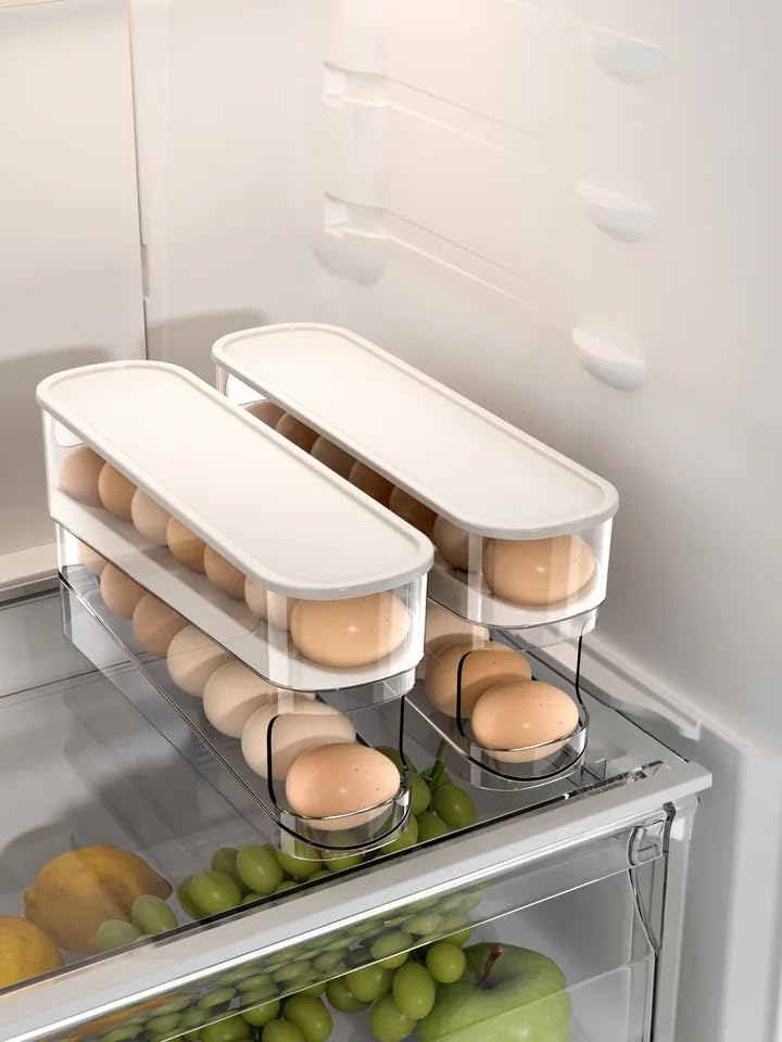 RedRoko Egg Container for Refrigerator, Egg Holder Rolling Egg Holder for Refrigerator, Automatic 14 Count Egg Dispenser for Refrigerator, Egg Organizer Container