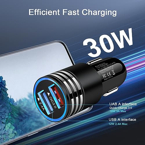 30W QC3.0 Android Car Phone Charger C Type USB C Car Adapter Plug with 3FT Android Auto Coiled USB C Cable Fast Charging for Samsung Galaxy A05S/A54/A34/A33/A14/A53/A13/A03S/A23/A24/S23 S22 Ultra/S23+