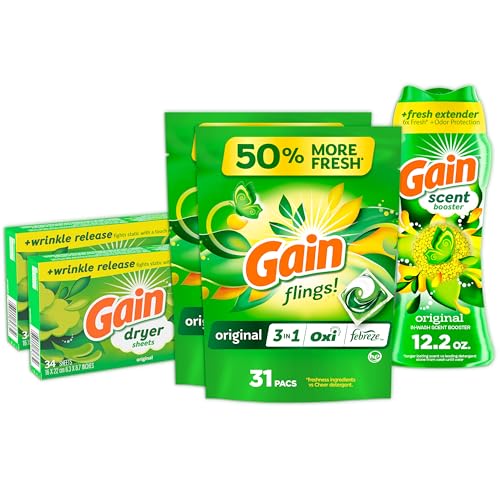 2 Pack Gain Laundry Detergent, Dryer Sheets, and Scent Booster