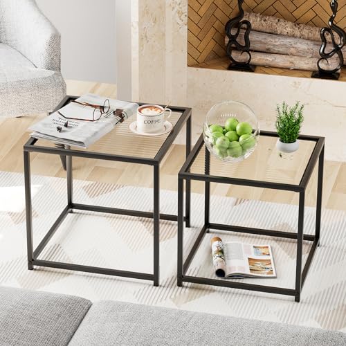 2 Pack Modern Glass Nesting Coffee Table Set
