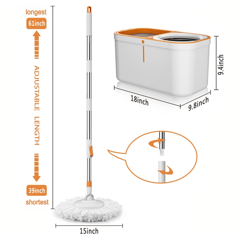 Spin Mop Bucket with Wringer System and Refills