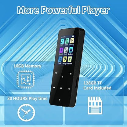 144GB MP3 Player - Music Player with Bluetooth 5.2 HiFi Sound Shuffle Single Loop FM Radio Built-in HD Speaker Voice Recorder Mini Design Ideal for Sport