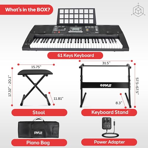 Pyle Portable 61-Key Digital Karaoke Piano With Case Stand And Stool