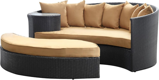 Round Wicker Outdoor Patio Sectional Daybed