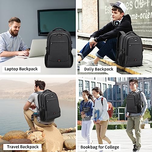 DUSLANG 17 Inch Laptop Backpack for Travel Water Resistant College Backpack for Men/Women Laptop Bag with USB Charging Port,Black