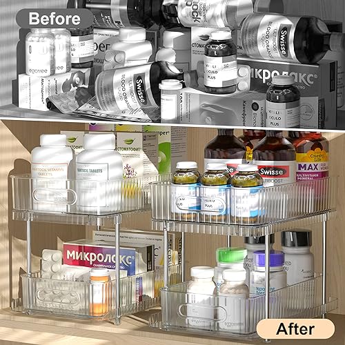 2-Tier Bathroom Cabinet Organizer with Pull-Out Bins