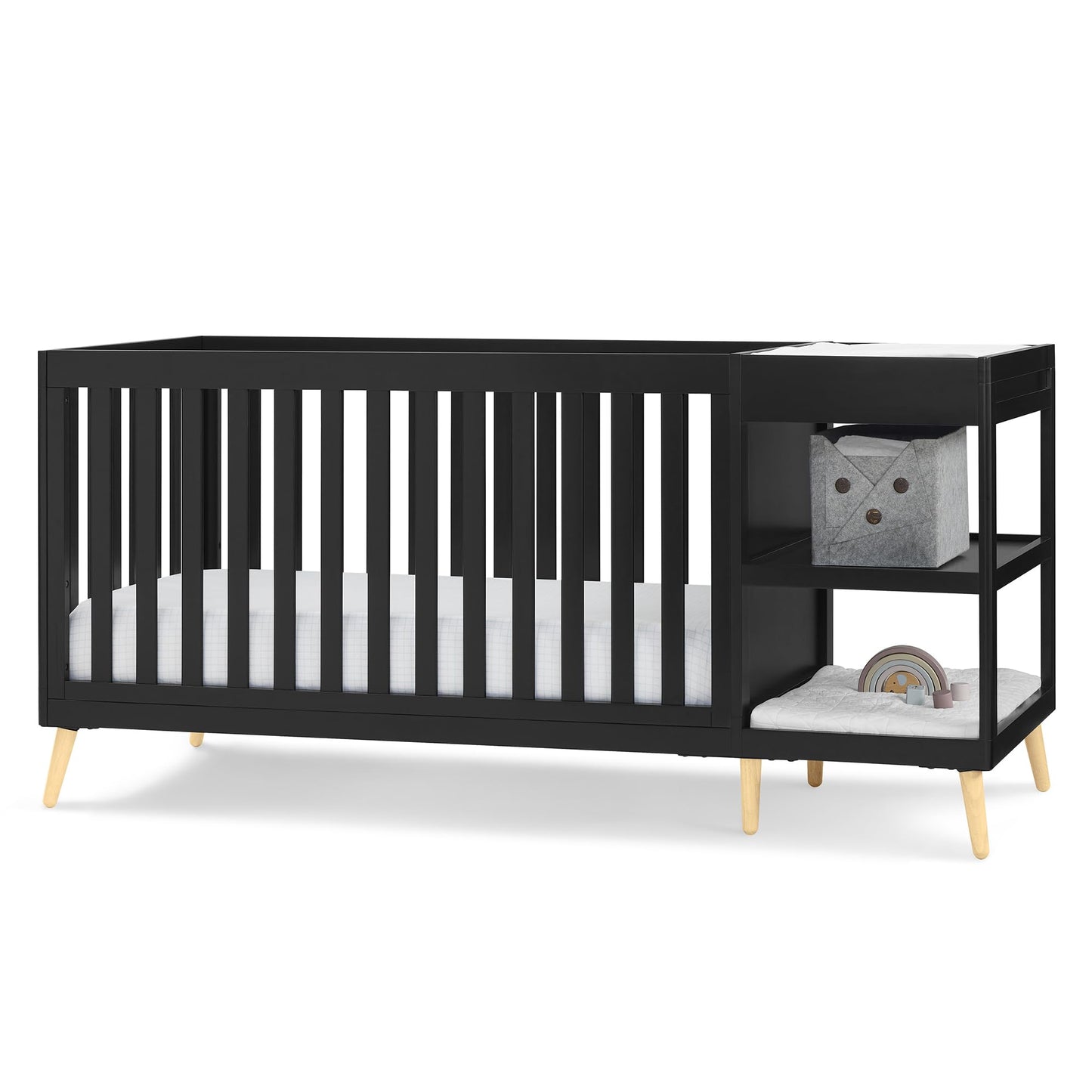 Delta Children Essex 4-in-1 Convertible Crib and Changer, Black Ebony w/Natural Knobs