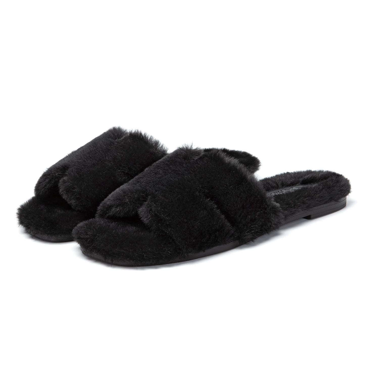 Athlefit Women's Fuzzy Slippers Cute Comfy Fluffy Open Toe Slip-on House Slide Slippers for Indoor Bedroom Bridesmaid, Black, Size 8.5, AD01354