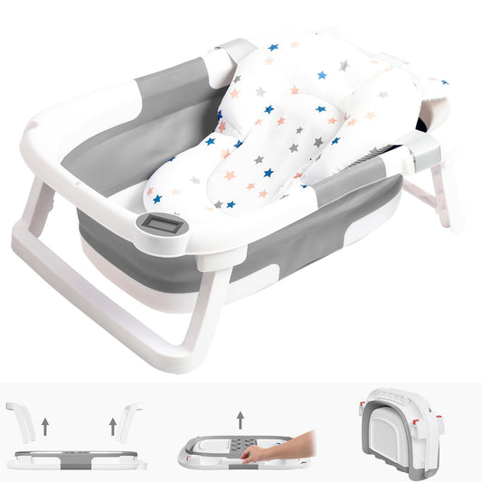 Collapsible Baby Bathtub with Cushion & Thermometer