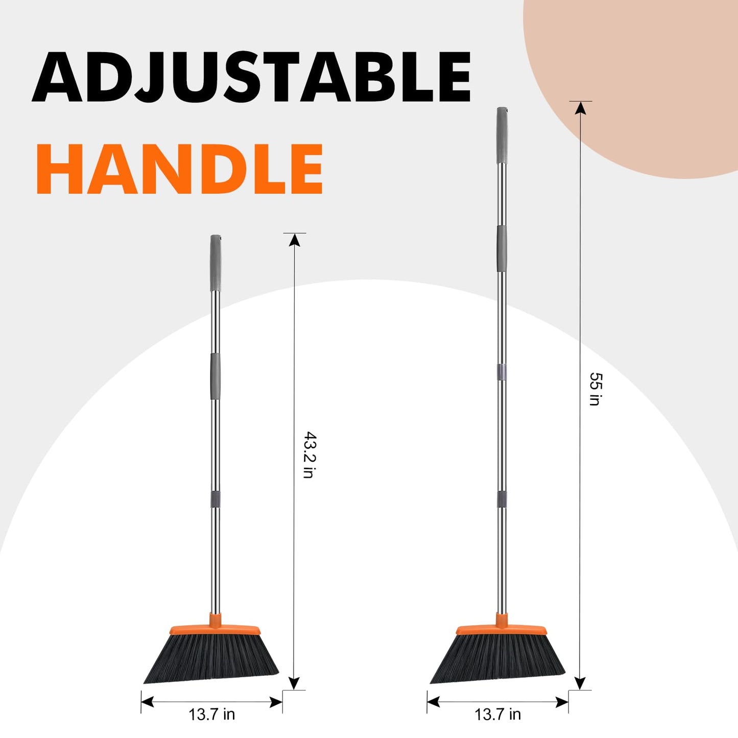Heavy Duty Broom 55 Inch Handle, 2 Pack