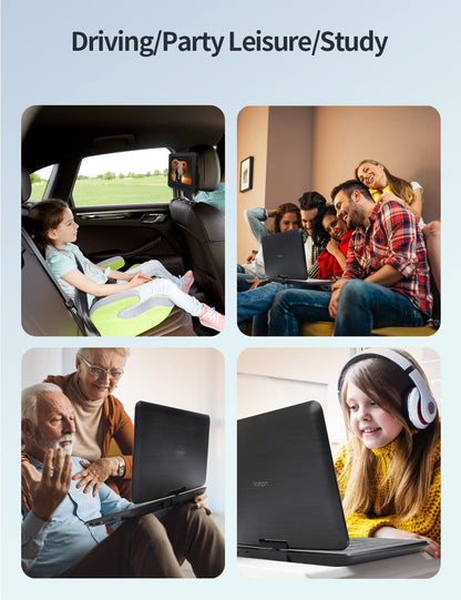 YOTON 17.5" Portable DVD Player with 15.5" HD Swivel Screen for Car and Kids, 4-6 Hours Working Time with Built-in Battery, Dual Stereo Speakers, USB/SD/AV/Audio/Gamepad Support [Not Support Blu-Ray]