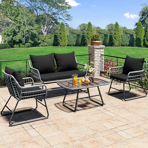 YITAHOME 4-Piece Outdoor Wicker Bistro Set with Cushions