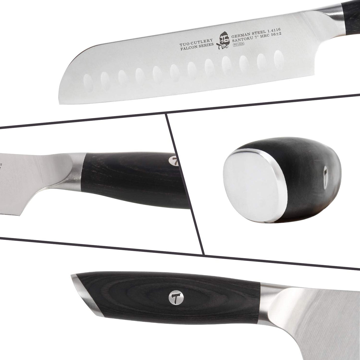 TUO Kitchen Santoku Knife - 7 Inch Asian Knife Japanese Chef Knife- German HC Steel Kitchen Knife with Pakkawood Handle - FALCON SERIES with Gift Box