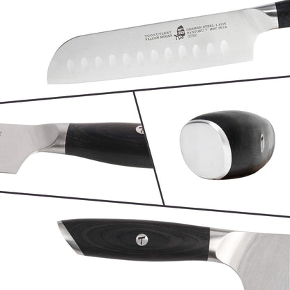 TUO Kitchen Santoku Knife - 7 Inch Asian Knife Japanese Chef Knife- German HC Steel Kitchen Knife with Pakkawood Handle - FALCON SERIES with Gift Box
