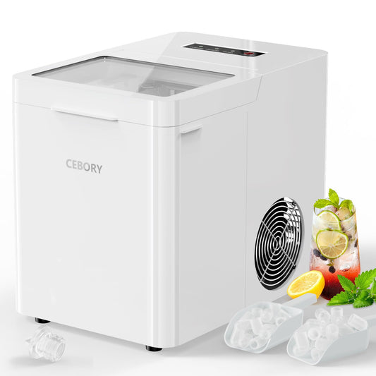 CEBORY Countertop Ice Maker, 9Pcs/6Mins, 36Lbs/24Hrs, Self-Cleaning Ice Machine with 2 Ice Scoop and Basket, One-Click Operation 2 Sizes of Bullet Ice, Portable Ice Maker for Home/Kitchen/Office/Bar