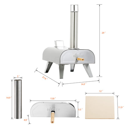 BIG HORN OUTDOORS Pizza Ovens Wood Pellet 12” Pizza Oven Cooking Pizza Maker Portable Stainless Steel Pizza Grill, Silver Portable Party use