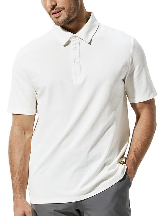 MIER White Polo Shirts for Men Short Sleeve Collared Shirts Cotton Pique Golf Polos T-Shirt, Classic Fit, L