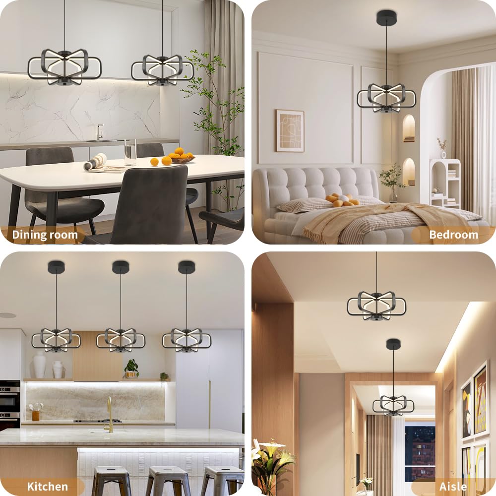 Gednbo Modern Chandelier for Dining Room LED Dimmable Black Chandelier Light Fixture, Height-Adjustable, 3000K Warm Light 6 Square Chandelier for Dining Room, Kitchen Island, Foyer, Entryway, Stairway