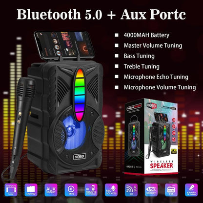 Bluetooth Speaker, IPX5 Waterproof Speaker with HD Sound, RGB Multi-Colors Rhythm Lights, Up to 8H Playtime, TWS Pairing, Portable Wireless Speakers for Home, Outdoor,（Comes with a Microphone） A4221