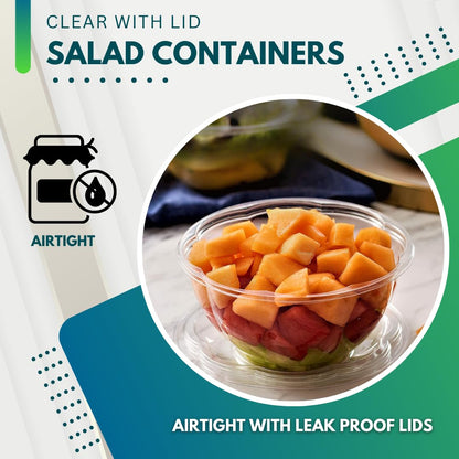 Green Direct 48 oz. Disposable Salad Bowls with Lids - for Meal Prep, Lunch, Serving, To go bowls with lids - Pack of 50