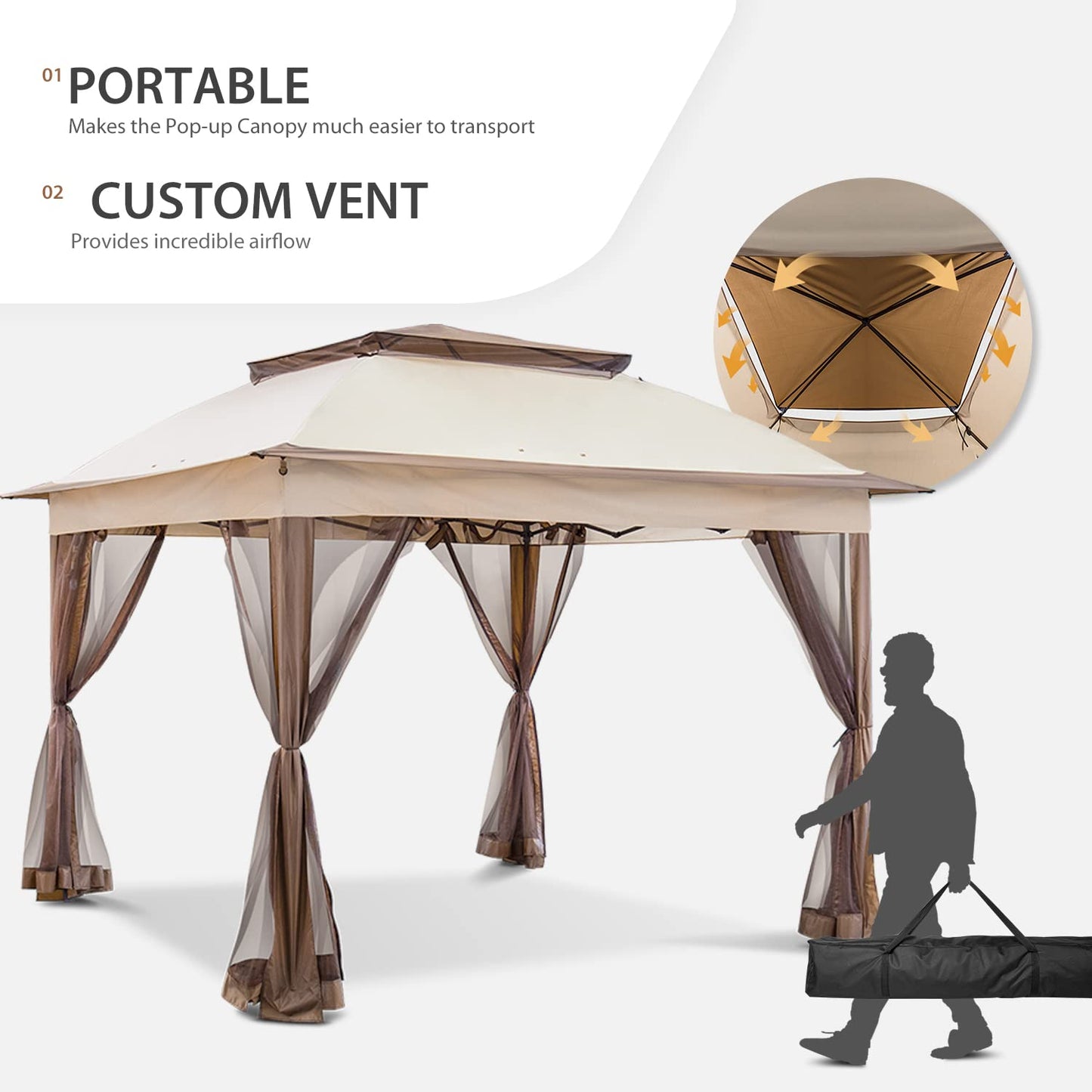 11x11 Pop Up Gazebo Tent with Mosquito Netting