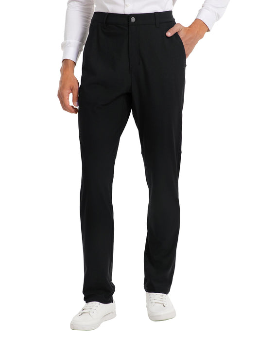 FitsT4 Sports Men's Golf Pants Slim Fit Stretch Flat Front Travel Hiking Pant with 5 Pockets Black 29W x 32L