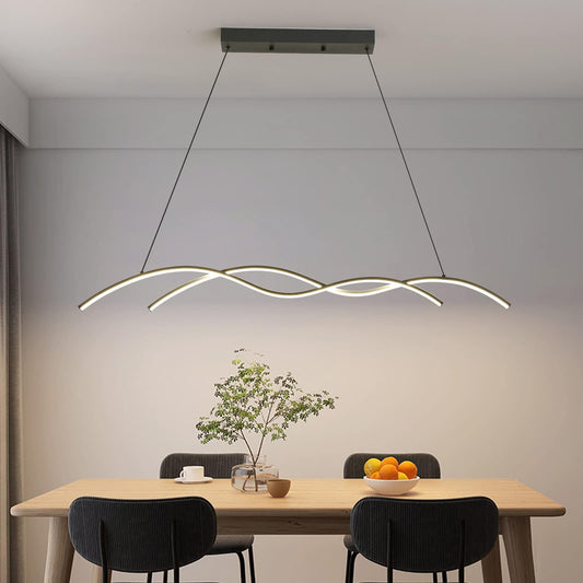 Modern Chandelier, Wave Pendant Light Fixtures Hanging, LED Color Temperature and Height Adjustable Chandeliers for Dining Room, Living Room, Bedroom, Kitchen, Island 47IN