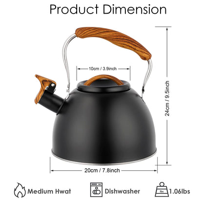 Tea Kettle, 2.7 Quart Stove Top Whistling Tea Kettle, Stainless Steel Teapot with Wood Pattern Anti-Hot Folding Handle, Food Grade Stove Top Kettle for Gas Electric Applicable