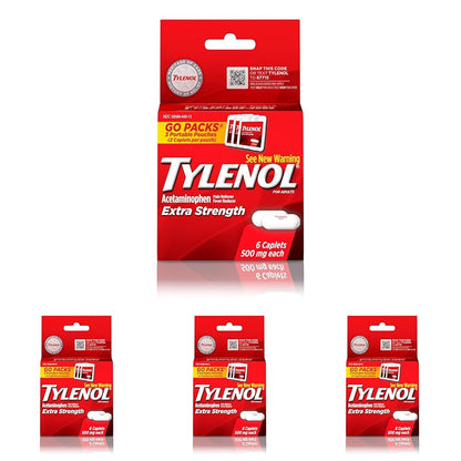 Tylenol Extra Strength Caplets with 500 mg Acetaminophen, Pain Reliever & Fever Reducer, 6 ct (Pack of 4)