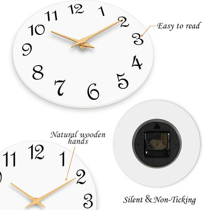 8 Inch Silent Non-Ticking Wall Clock - White