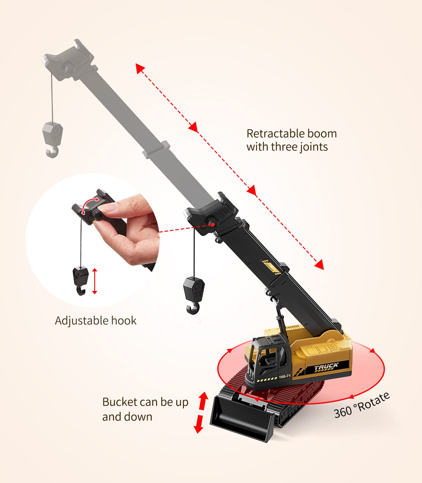 Geyiie Construction Crane Toys Trucks, Excavator Toys for Kids 3-5, Bulldozer Toys for Boys Girls, Outdoor Play