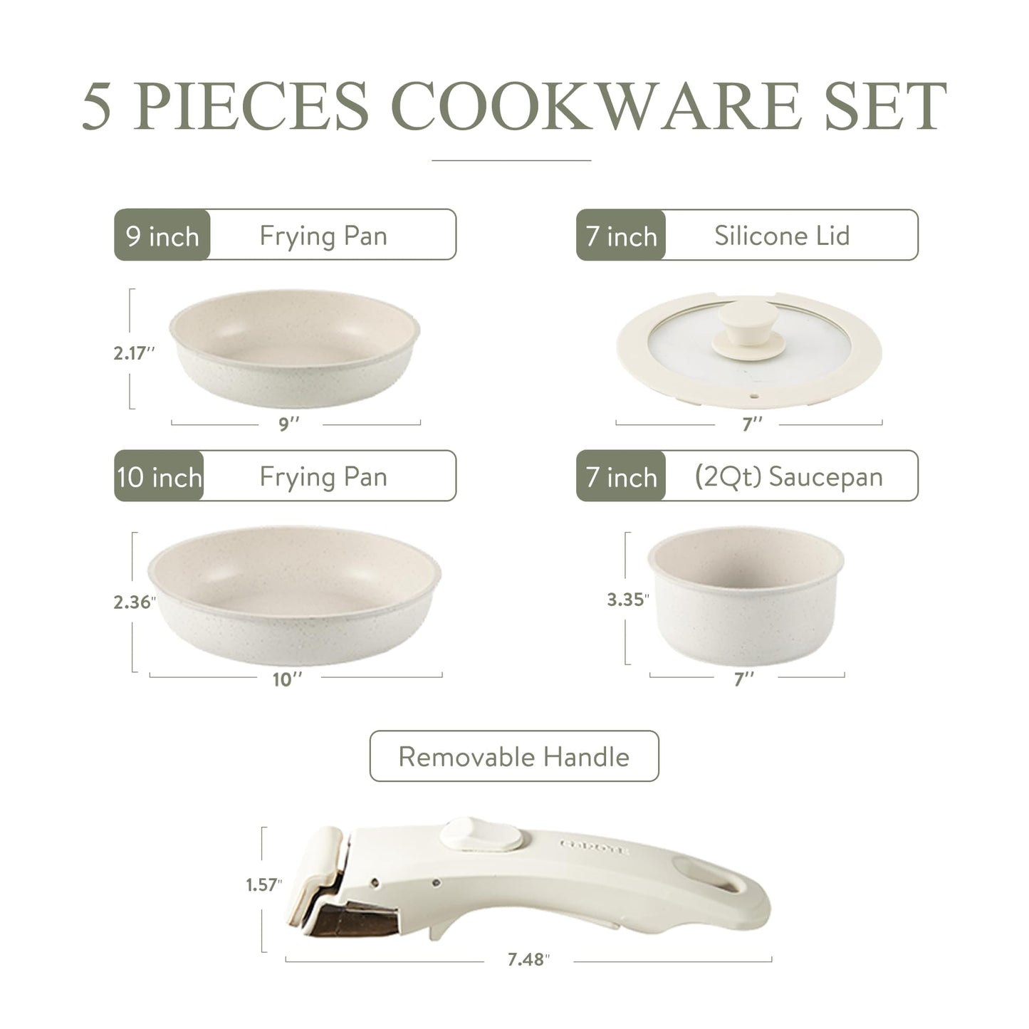 5-Piece CAROTE Nonstick Cookware Set with Detachable Handles