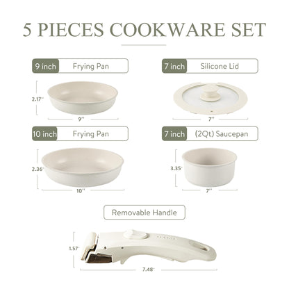 5-Piece CAROTE Nonstick Cookware Set with Detachable Handles