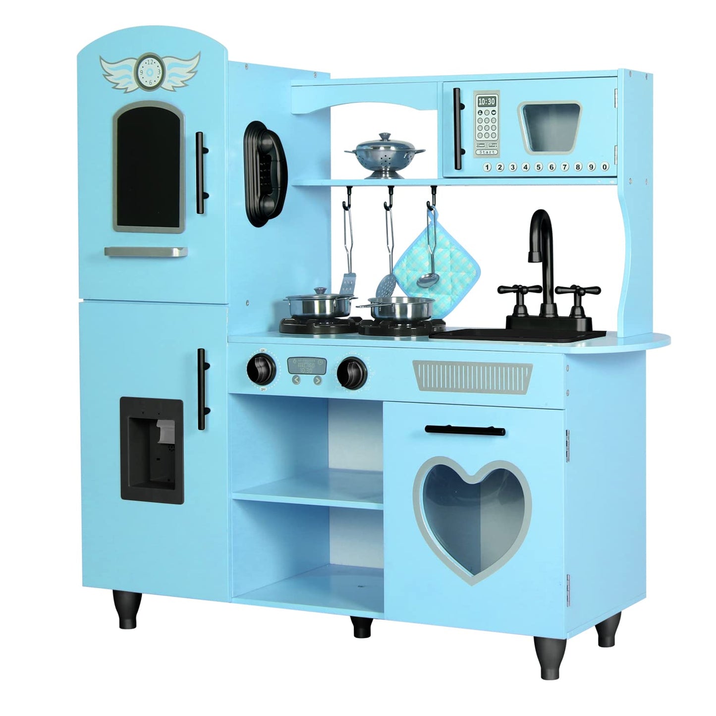 TaoHFE Toy Kitchen,Blue Kids Kitchen Playset for Kids Ages 4-8 Boys Gift Girls Play Kitchen Sets for Kids Kitchen Playset with Lights & Sounds Wooden Toy Kitchen Playset Gift Kids Kitchen Set