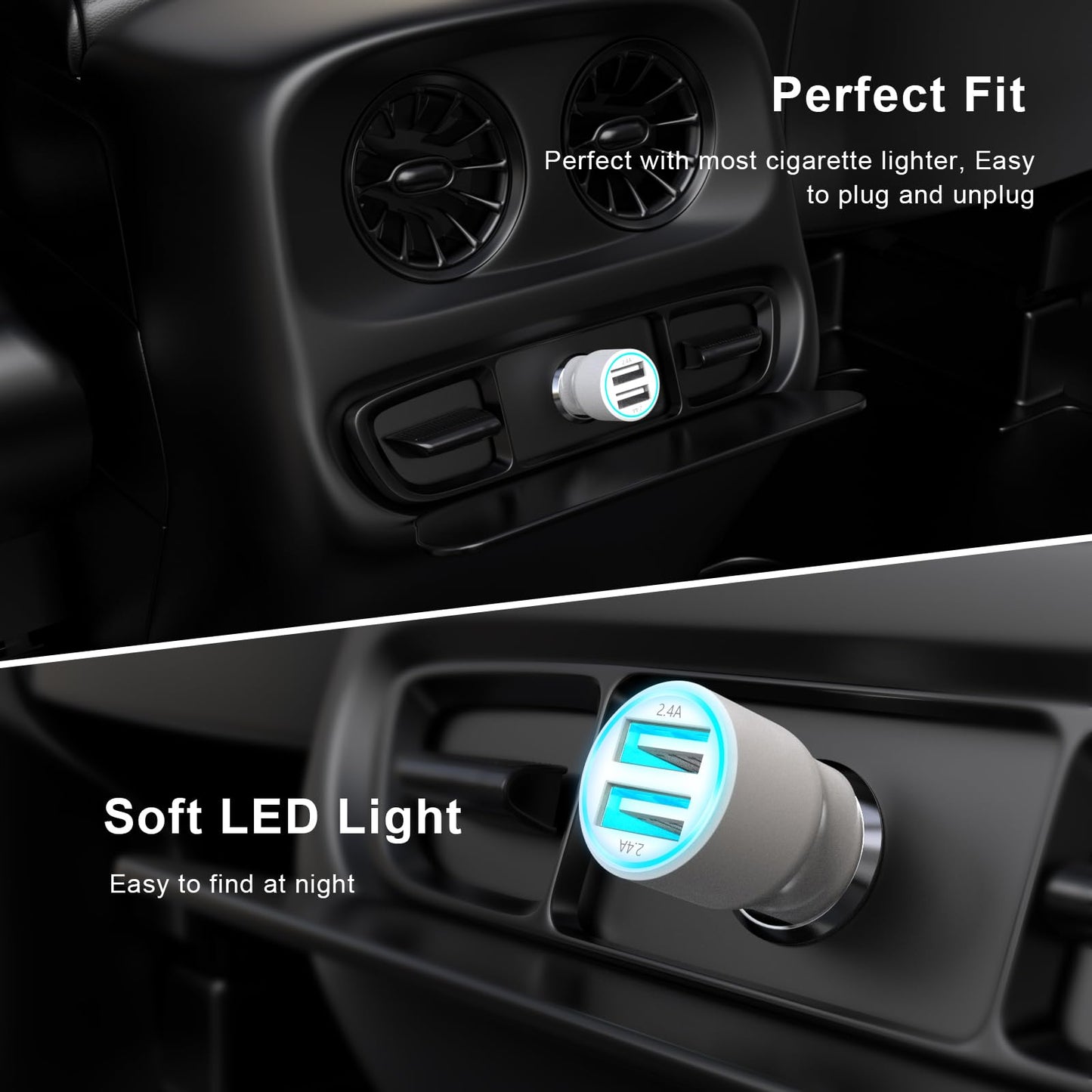 USB Car Charger 4.8A Dual Port Adapter