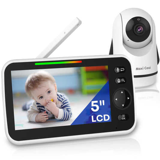 Maxi Cosi Baby Monitor with Camera and Audio, 5'' Sreen Baby Camera Monitor No WiFi,30-Hrs Battery, Pan-Tilt-Zoom Video Baby Monitors Portable,VOX, 2-Way Talk,Night Vision,8 Lullabies and 1000ft Range