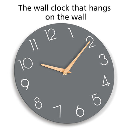 cicininc Wall Clock, Gray Wooden Silent Non-Ticking, Decorative Battery Operated Wall Clocks for Bedroom, Kitchen, Home, Living Room, Office, School, Hotel (8 Inch)