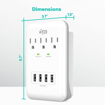 KMC 3-Outlet Surge Protector with USB Charging