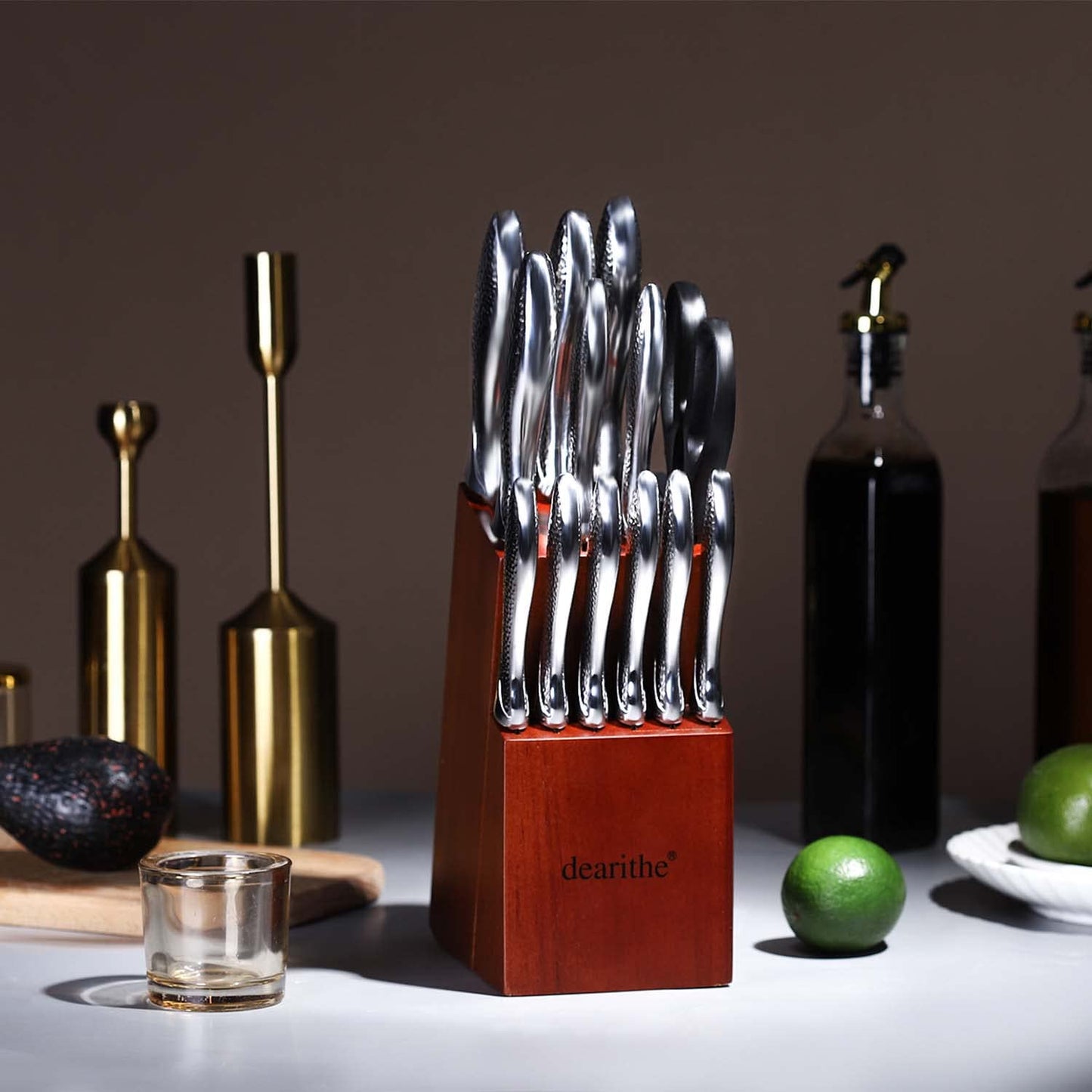 Kitchen Knife Set, dearithe 14 Piece High Carbon Stainless Steel Knife Block Set with Built-in Sharpener, Professional Chef Knife Set, Knife Sets for Kitchen with Block